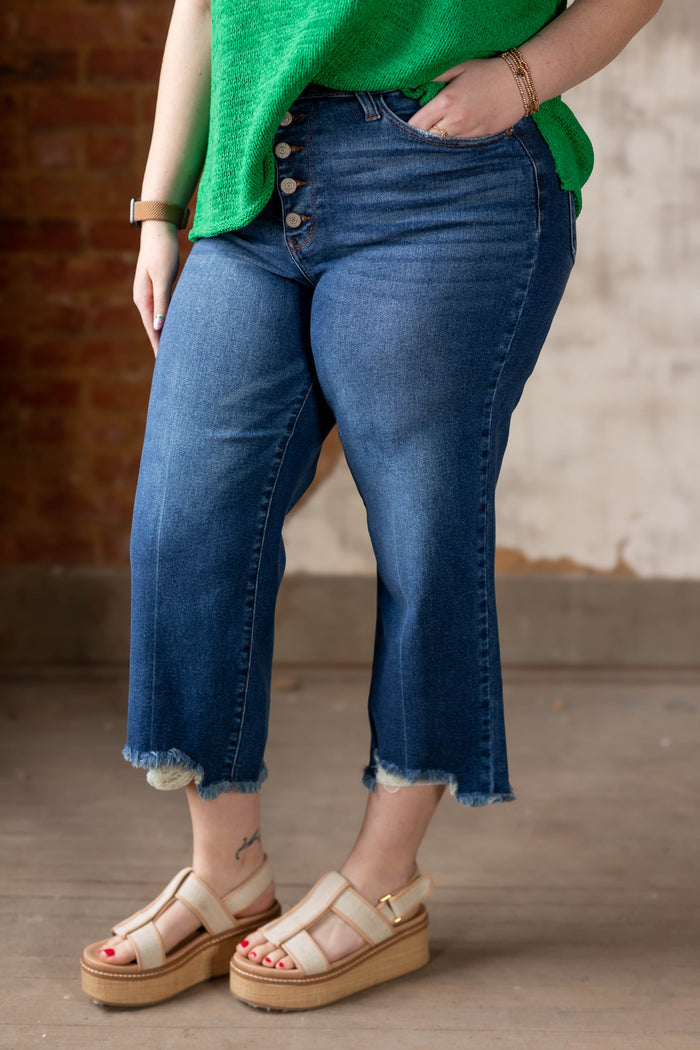 Button It Wide Leg Crop Jean