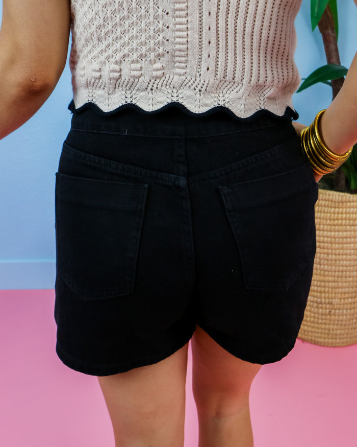 Buttoned Denim Shorts in Black