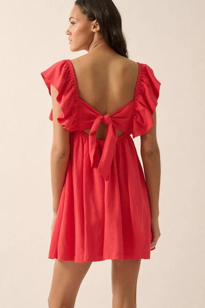 By Nature Ruffled Linen-Blend Babydoll Mini Dress - ShopPromesa
