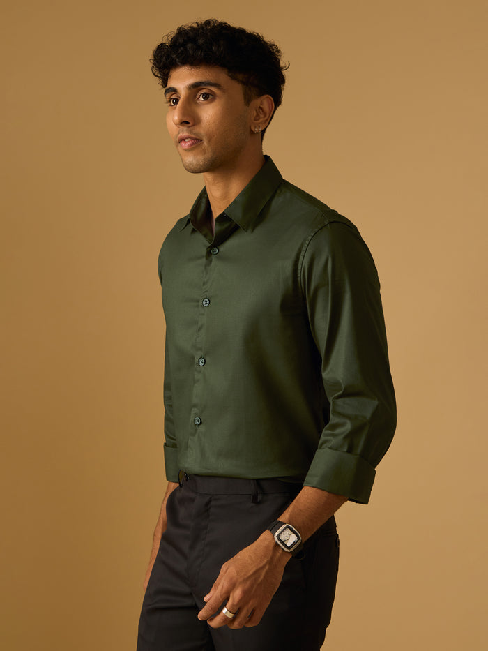 Calanthe -  Giza Cotton Slim Fit Shirt  - Army Green