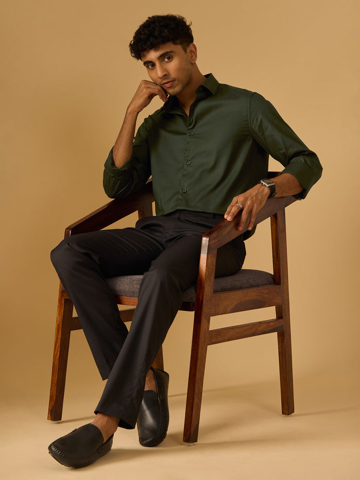 Calanthe -  Giza Cotton Slim Fit Shirt  - Army Green