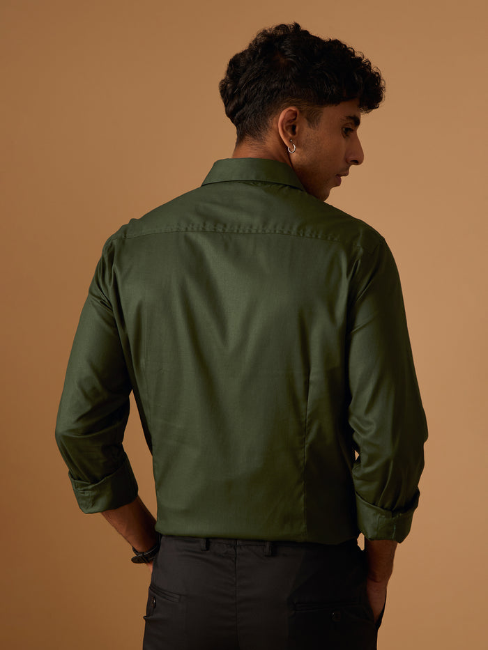 Calanthe -  Giza Cotton Slim Fit Shirt  - Army Green