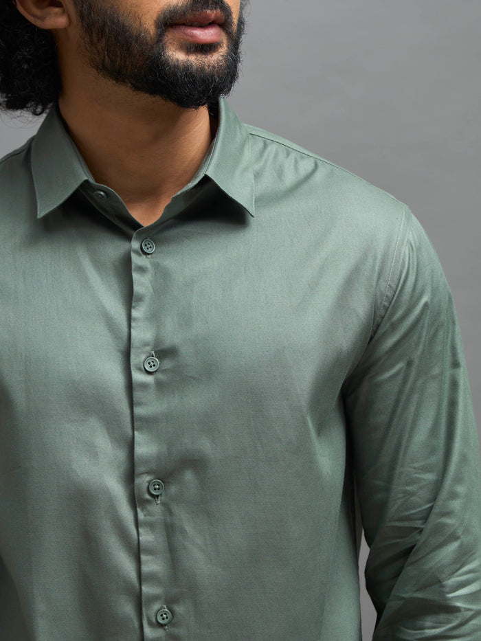 Calanthe - Giza Cotton Slim Fit Shirt - Moss Green