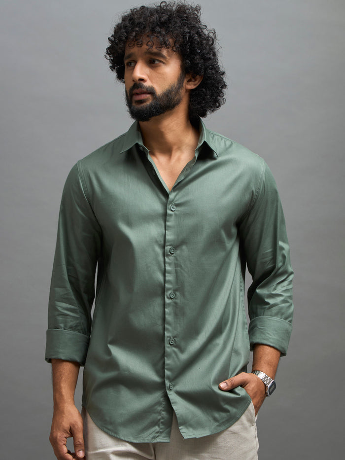 Calanthe - Giza Cotton Slim Fit Shirt - Moss Green