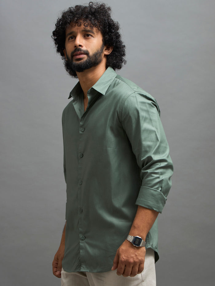Calanthe - Giza Cotton Slim Fit Shirt - Moss Green