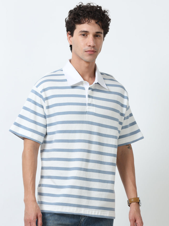 Calla - Oversized Striped Polo T Shirt - sky blue- Espanshe
oversized tshirt for men
polo tshirt for men.