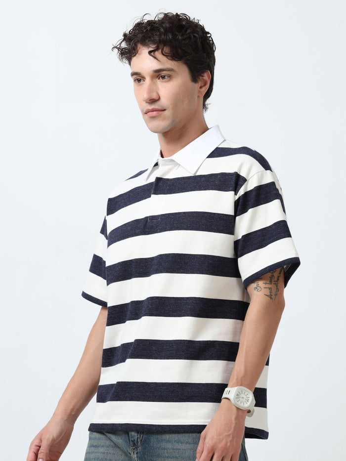 Calla - Oversized Striped Polo T Shirt - Starry Blue - Espanshe
oversized tshirt for men
polo tshirt for men