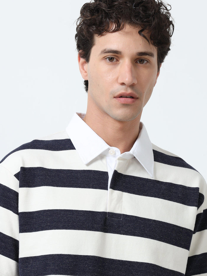 Calla - Oversized Striped Polo T Shirt - Starry Blue - Espanshe
oversized tshirt for men
polo tshirt for men