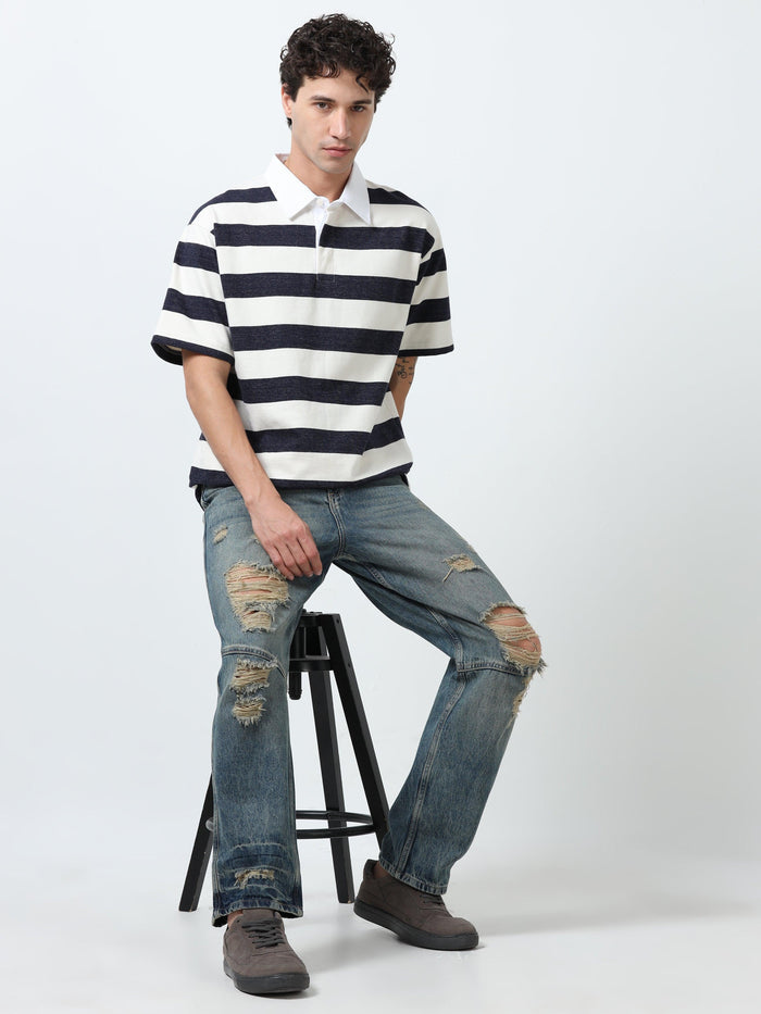 Calla - Oversized Striped Polo T Shirt - Starry Blue - Espanshe
oversized tshirt for men
polo tshirt for men.