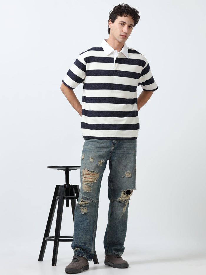 Calla - Oversized Striped Polo T Shirt - Starry Blue - Espanshe
oversized tshirt for men
polo tshirt for men
