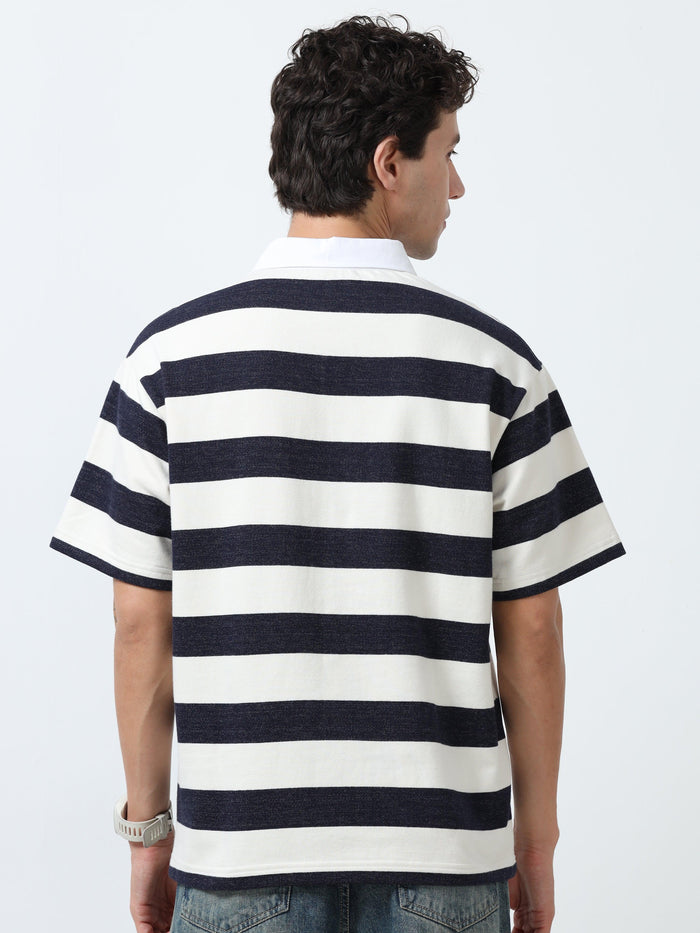 Calla - Oversized Striped Polo T Shirt - Starry Blue - Espanshe
oversized tshirt for men
polo tshirt for men