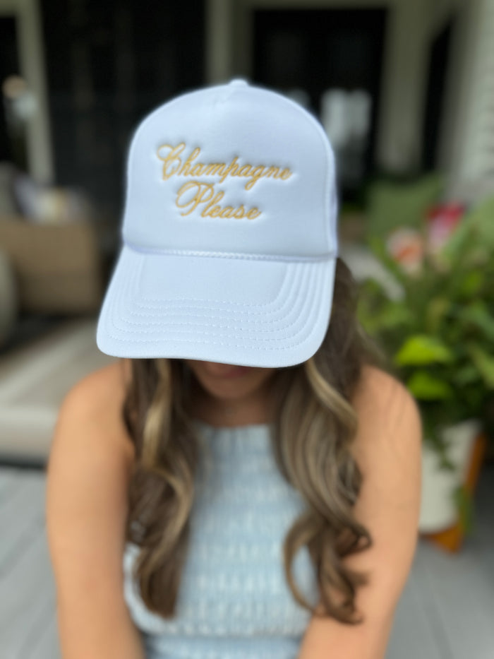 Champagne Please White Trucker Hat