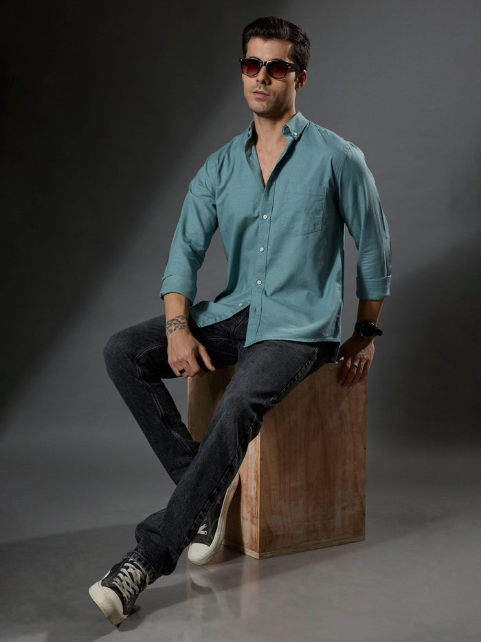 men's aqua green Turkish fit cotton shirt with breast pockets and elbow patches
men's shirt latest collection