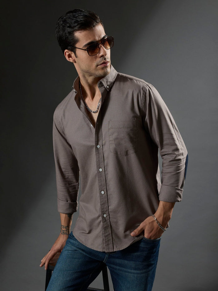 men's dark gray Turkish fit cotton shirt with breast pockets and elbow patches
men's shirt latest collection