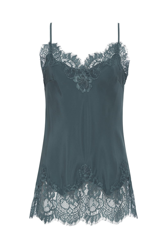 Coco Lace Silk Cami Dusty Blue