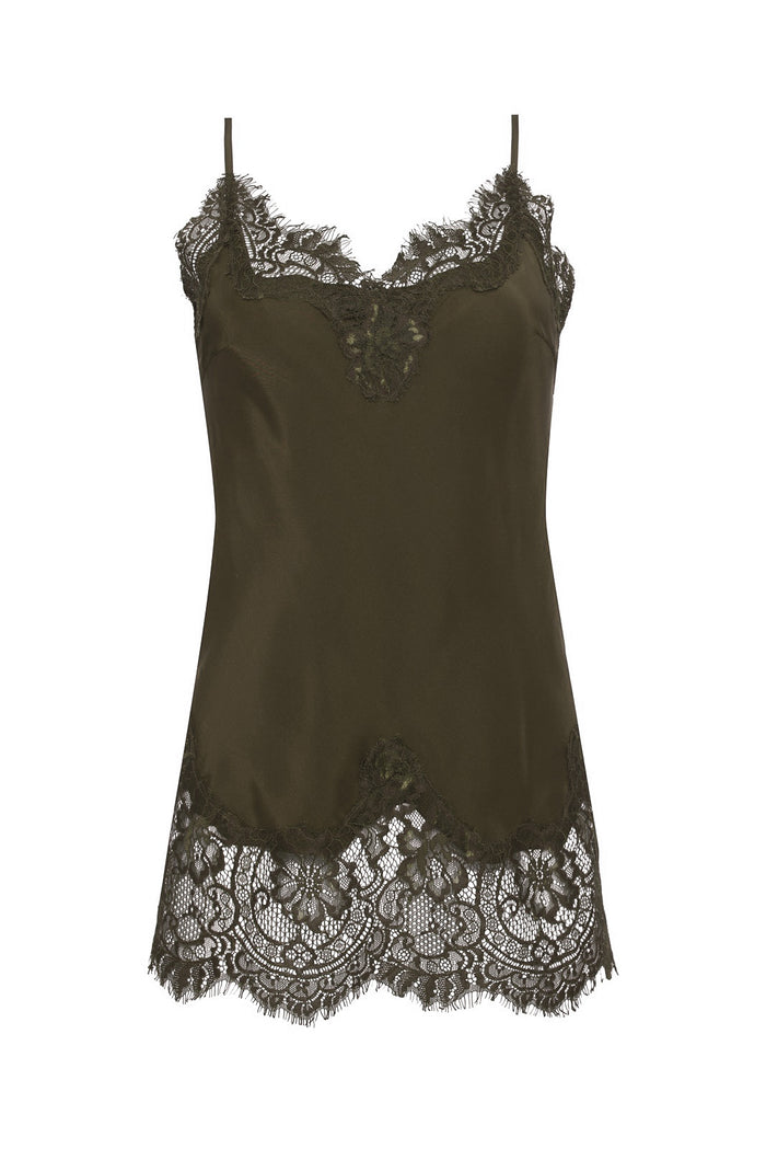 Coco Lace Silk Cami Moss Green