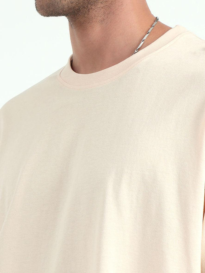 Cream Baggy Fit Round Neck T-Shirt - Espanshe
