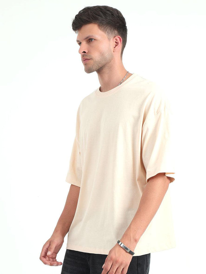 Cream Baggy Fit Round Neck T-Shirt - Espanshe