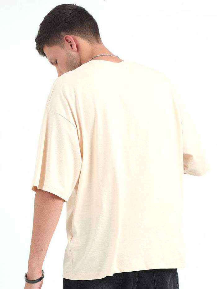 Cream Baggy Fit Round Neck T-Shirt - Espanshe