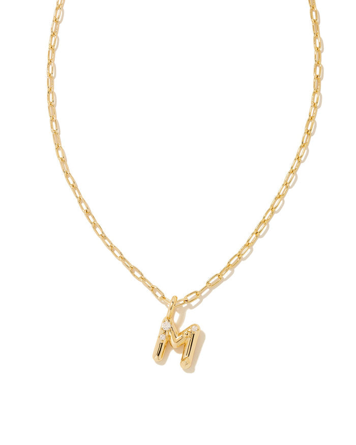 Crystal Letter M Pendant Necklace in Gold Metal