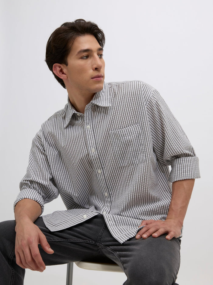 Cullen - men's Casual Striped Shirt - gray color
