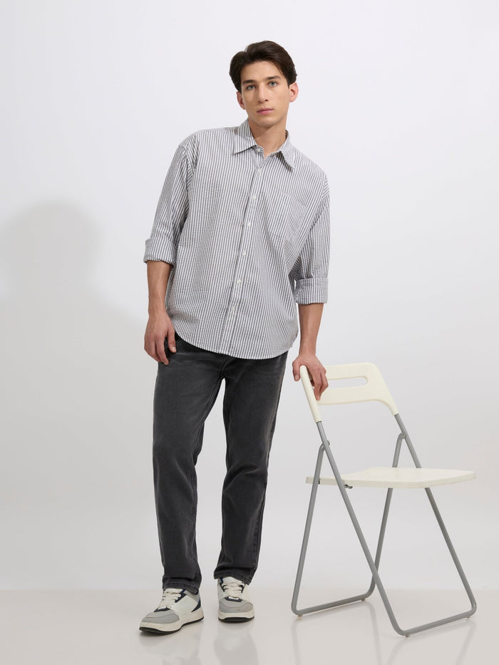 Cullen - men's Casual Striped Shirt - gray color