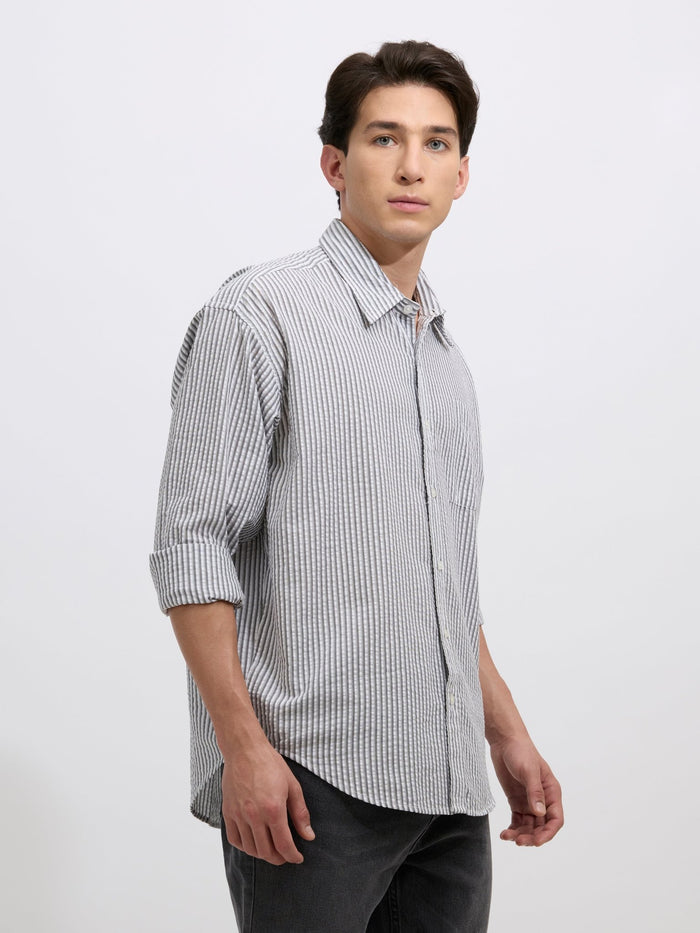 Cullen - men's Casual Striped Shirt - gray color