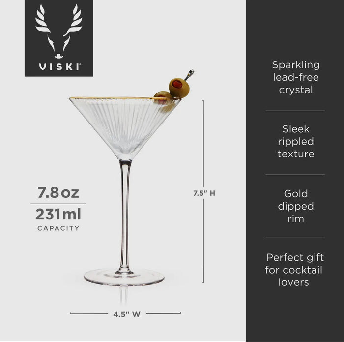 Deco Meridian Gold-Rimmed Crystal Martini Glasses Set