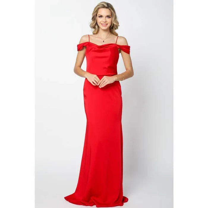 DRAPED OFF-THE-SHOULDER EVENING GOWN