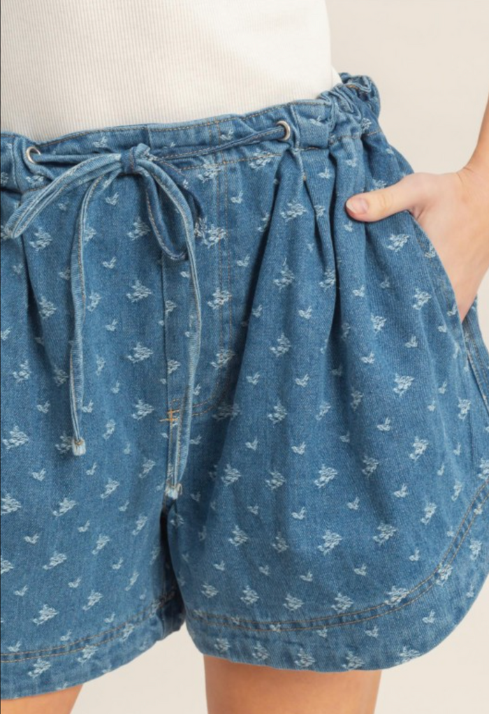 Drawstring Denim Shorts