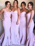 Elegant Sweetheart Strapless Simple Lilac Mermaid Long Bridesmaid Dresses, AB4259