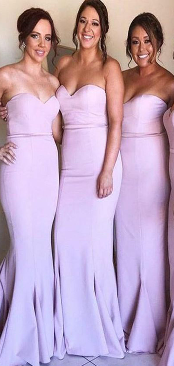 Elegant Sweetheart Strapless Simple Lilac Mermaid Long Bridesmaid Dresses, AB4259