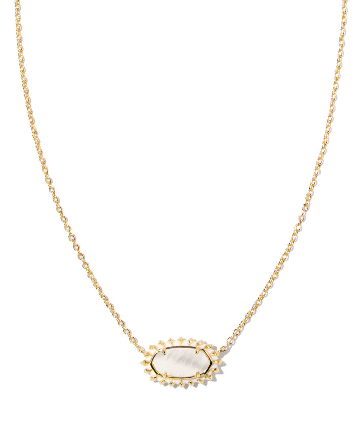 Elisa Color Burst Frame Frame Short Pendant Necklace in Gold White Mother of Pearl