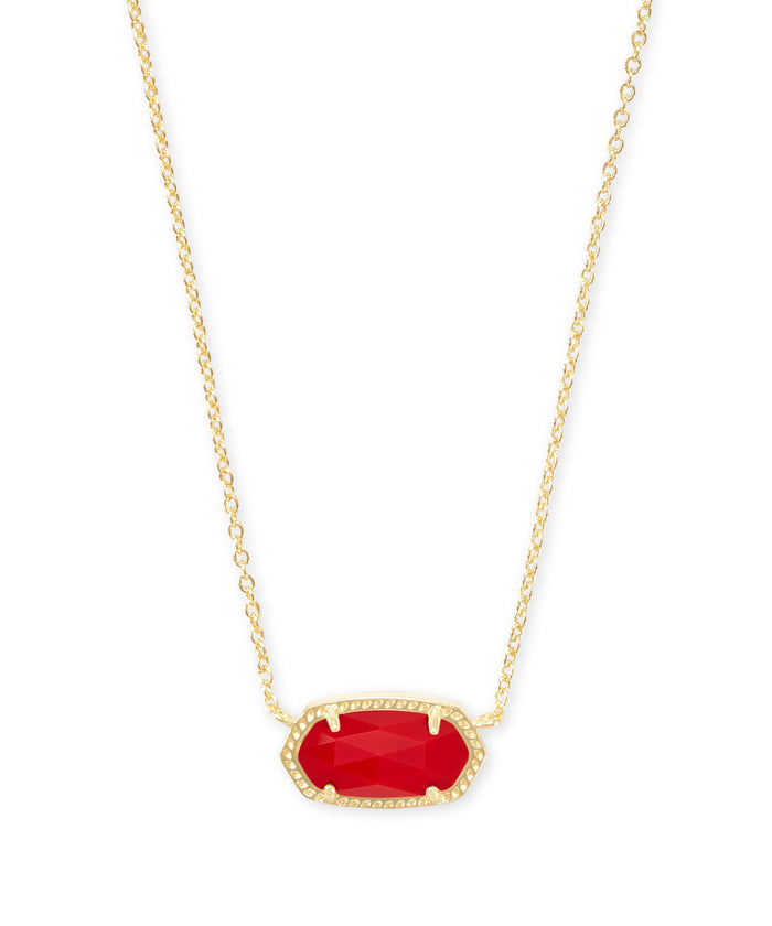 Elisa Gold Pendant Necklace In Bright Red Opaque Glass
