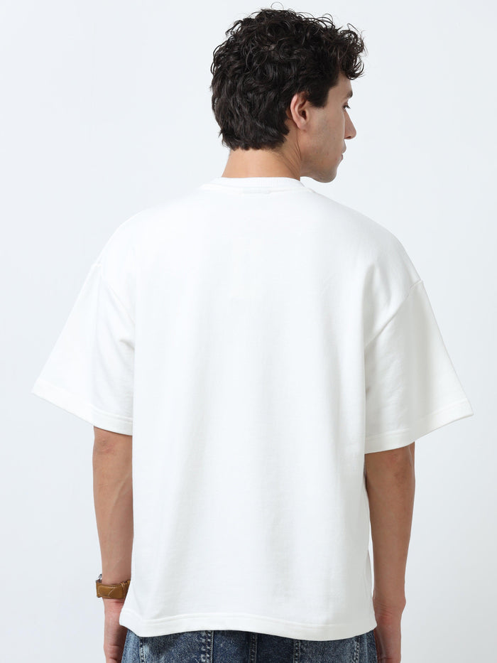 Elowen - Oversized Round neck
 t-Shirt with five sleeve -off White - Espanshe
round neck tshirt for men
five sleeve tshirt for men