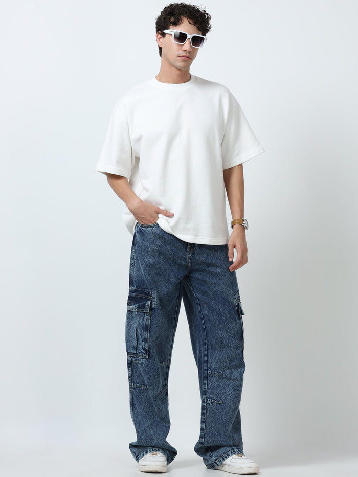 Elowen - Oversized Round neck
 t-Shirt with five sleeve -off White - Espanshe
round neck tshirt for men
five sleeve tshirt for men