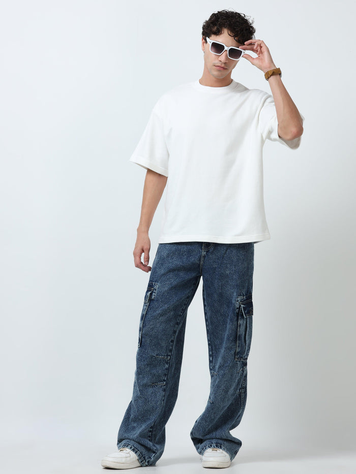 Elowen - Oversized Round neck
 t-Shirt with five sleeve -off White - Espanshe
round neck tshirt for men
five sleeve tshirt for men