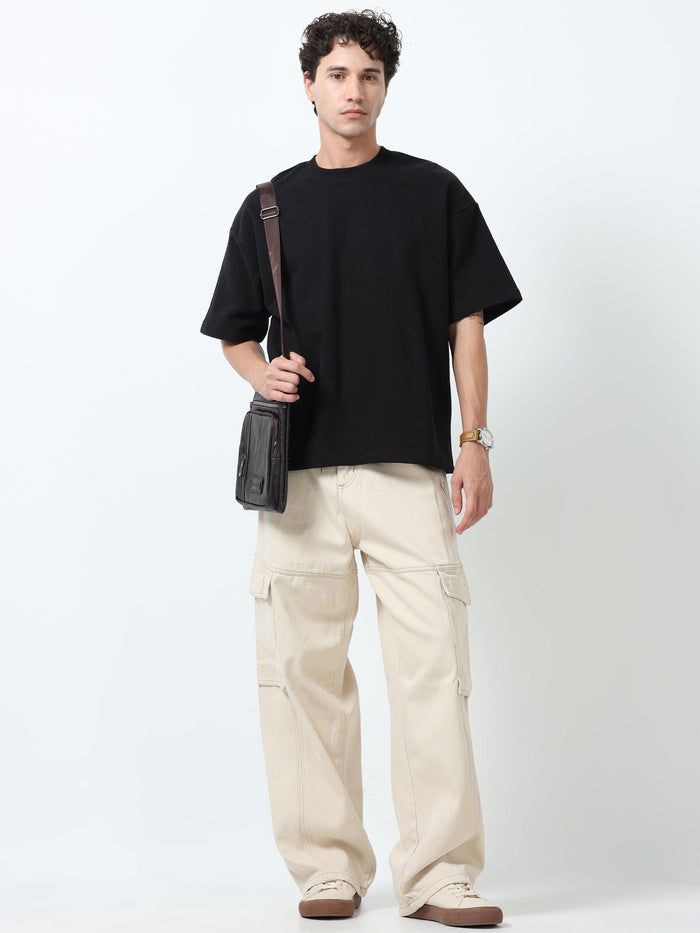Elowen - Oversized Round neck
 t-Shirt with five sleeve -Espanshe
round neck tshirt for men
five sleeve tshirt for men