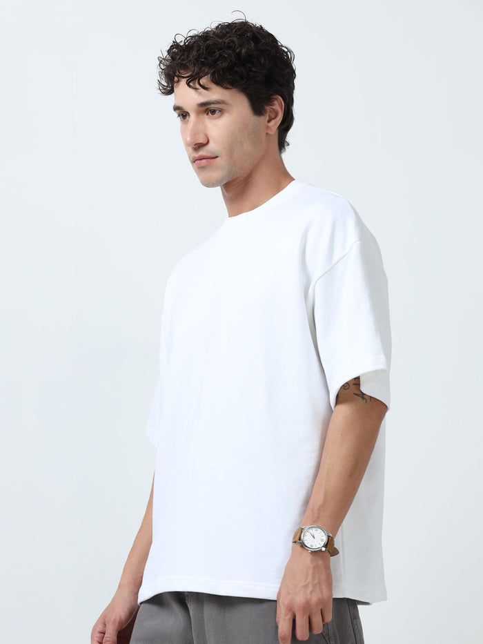 Elowen - Oversized Round neck
 t-Shirt with five sleeve -White - Espanshe
round neck tshirt for men
five sleeve tshirt for men