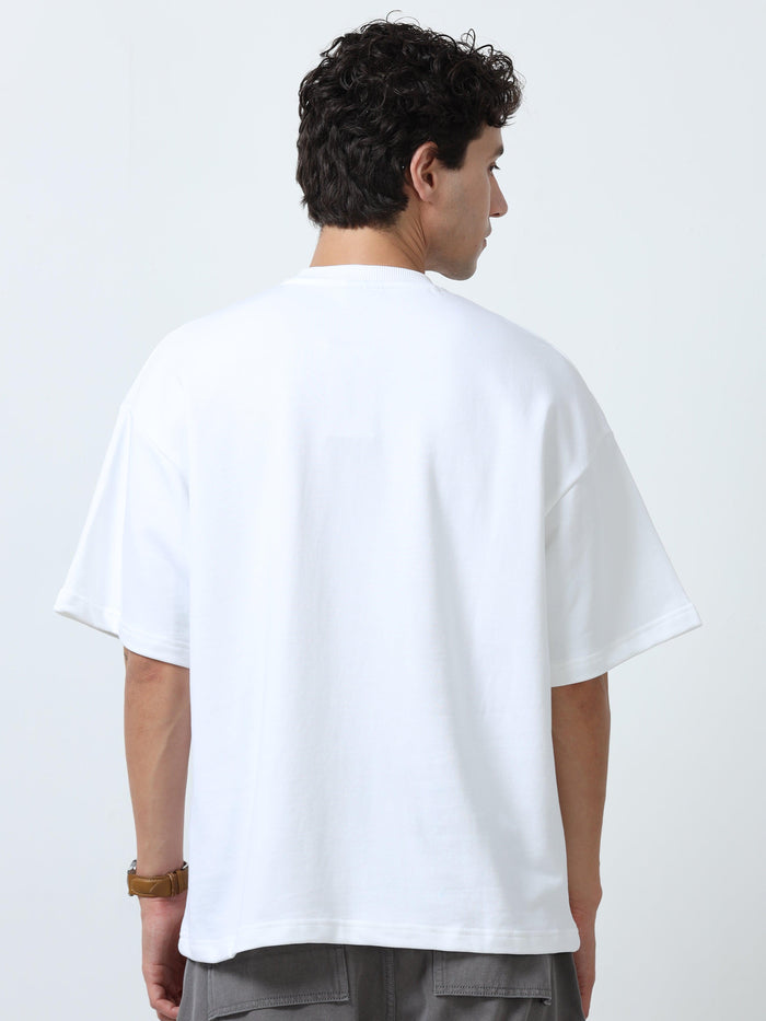 Elowen - Oversized Round neck
 t-Shirt with five sleeve -White - Espanshe
round neck tshirt for men
five sleeve tshirt for men