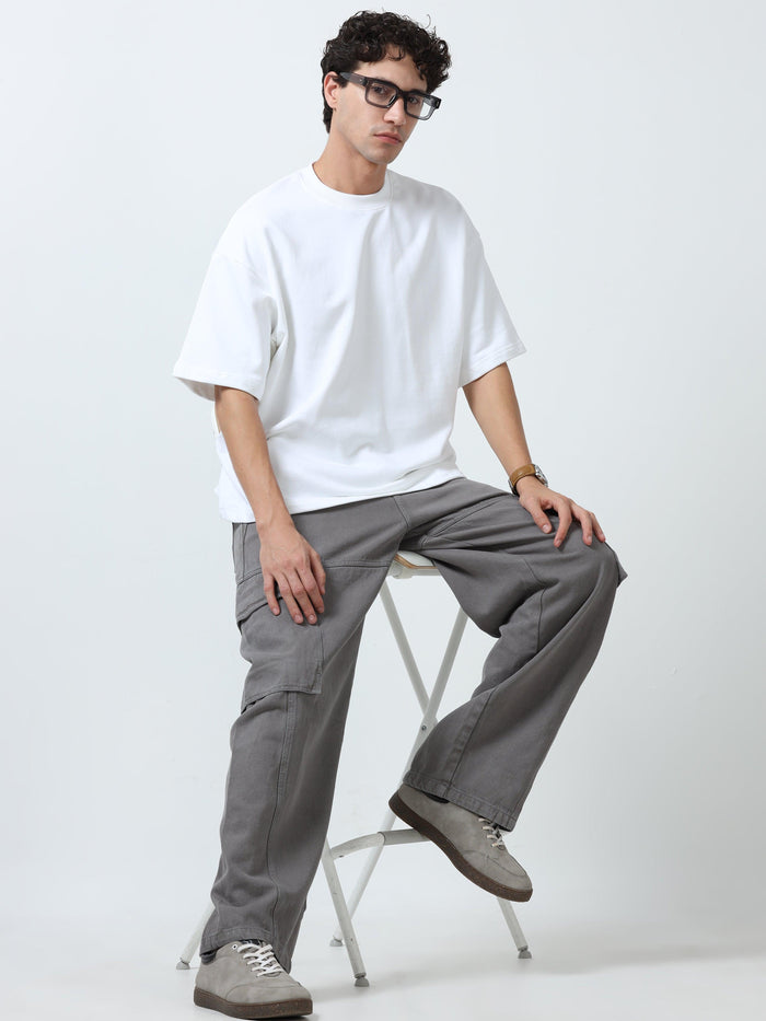 Elowen - Oversized Round neck
 t-Shirt with five sleeve -White - Espanshe
round neck tshirt for men
five sleeve tshirt for men