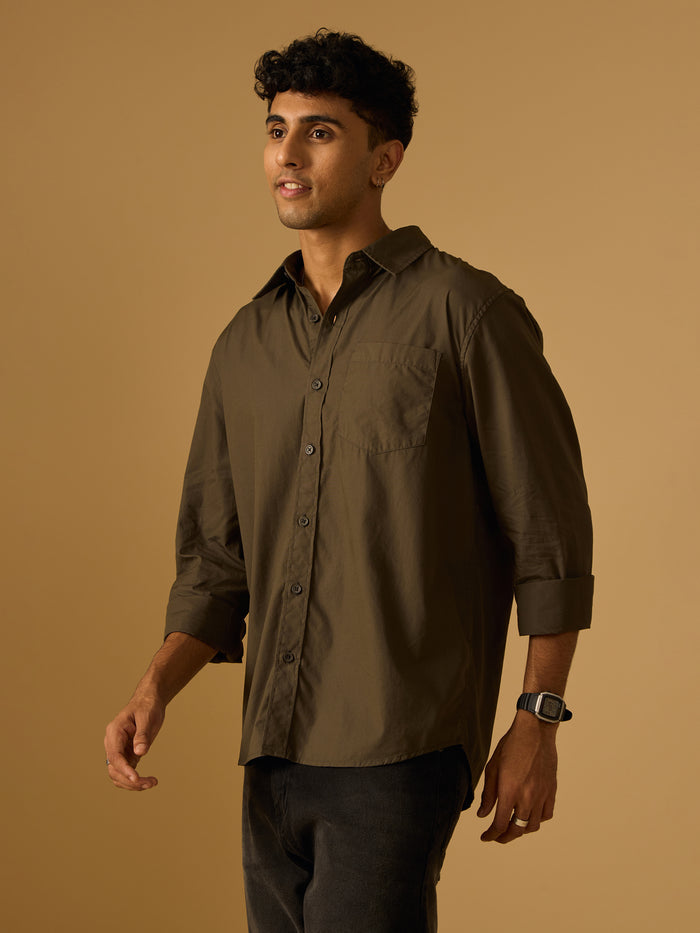 Eluded - Regular Fit Full Sleeve Poplin Shirt - Army Green