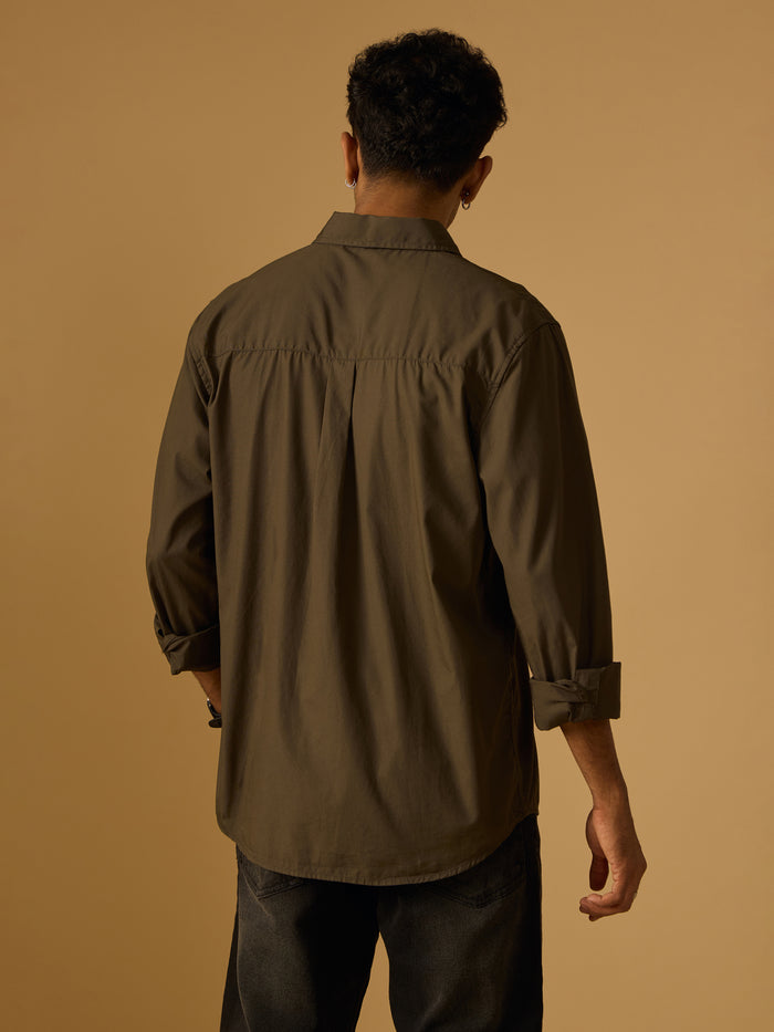 Eluded - Regular Fit Full Sleeve Poplin Shirt - Army Green