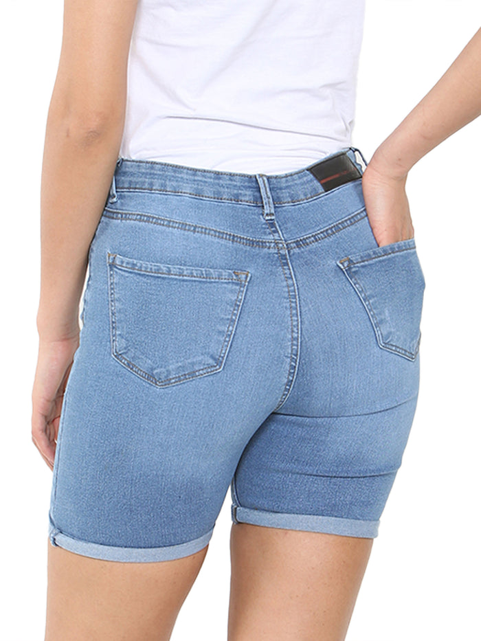 EZLS417 Enzo | Ladies Skinny Stretch Ripped Shorts ENZO RAWDENIM