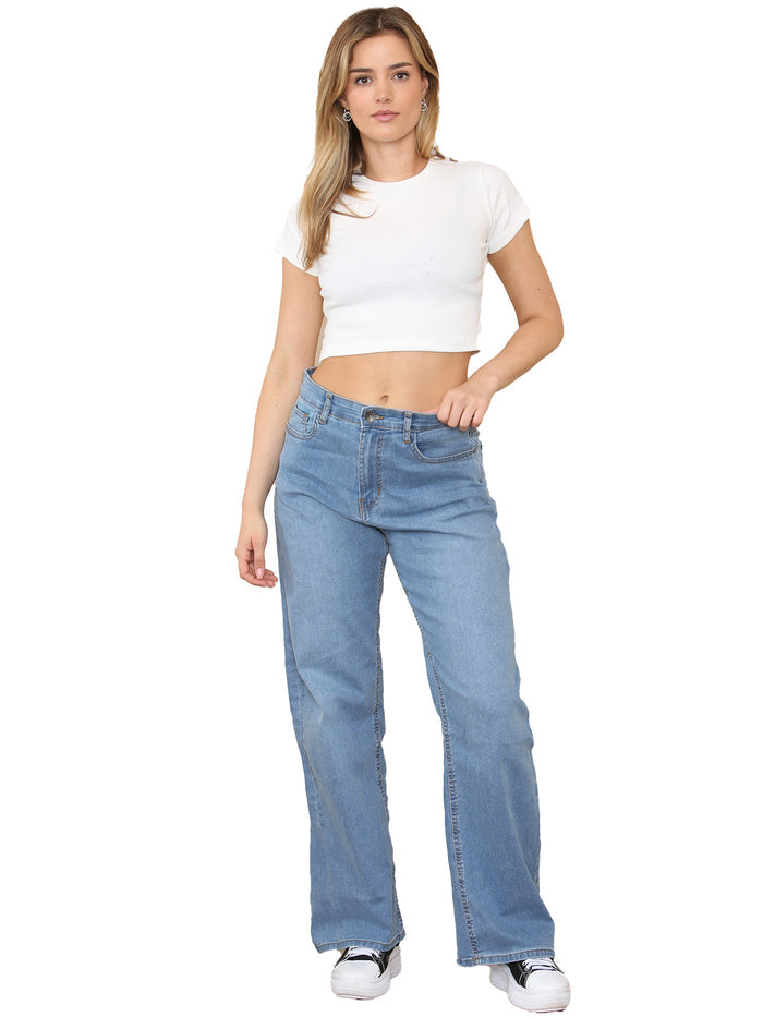 EZL431 Enzo Womens Wide Leg Denim Jeans High Rise Casual Cotton Pants All Waist Sizes RAWDENIM RAWDENIM