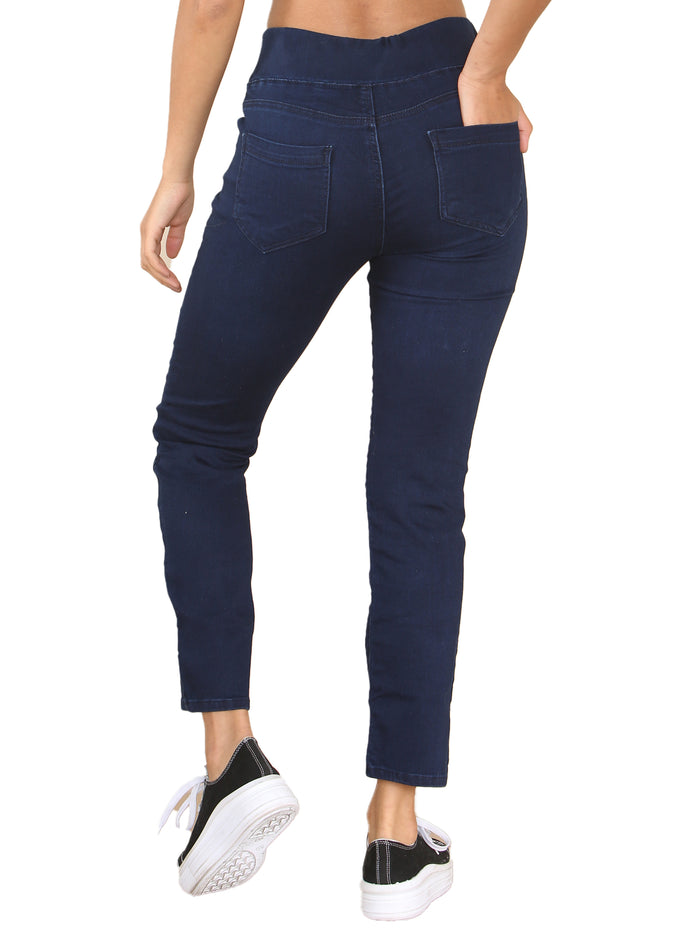 EZL432 Enzo Womens Wide Leg Denim Jeans Mid Rise Elasticated Waist Cotton Stretch Pants RAWDENIM RAWDENIM