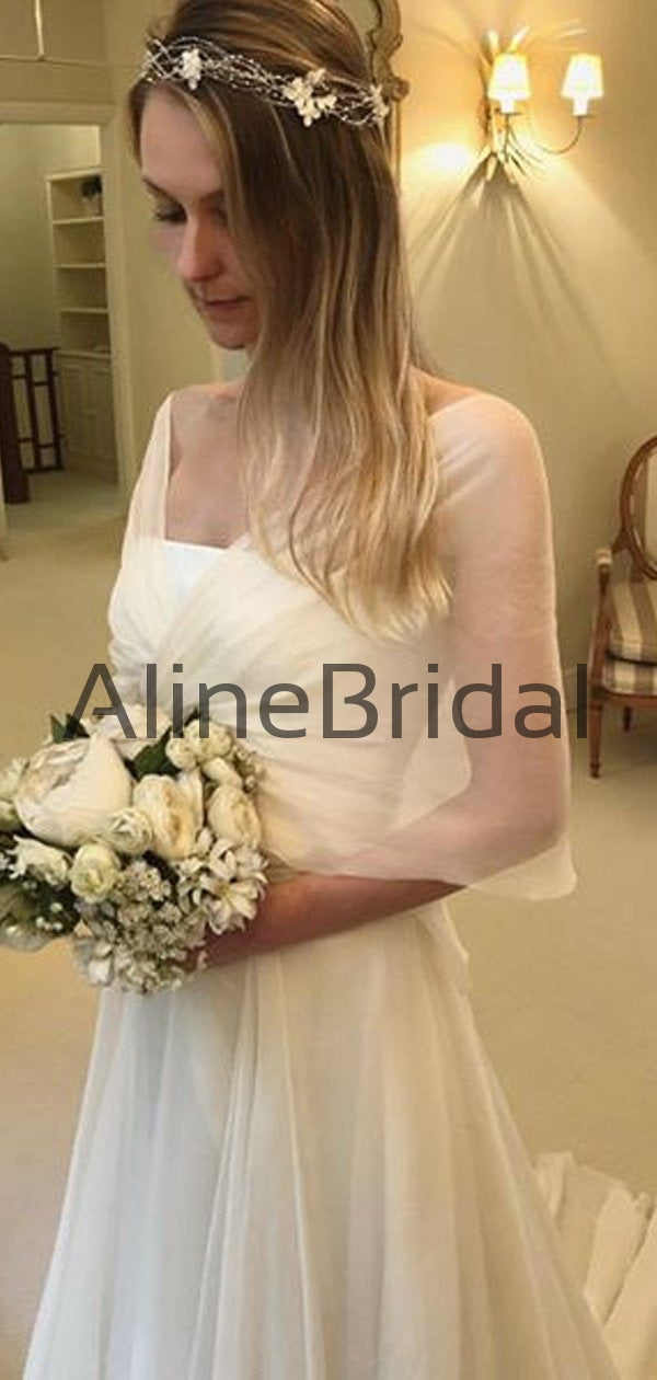 Ethereal Strapless A-line Layered Chiffon Wedding Dresses with Train, AB1560