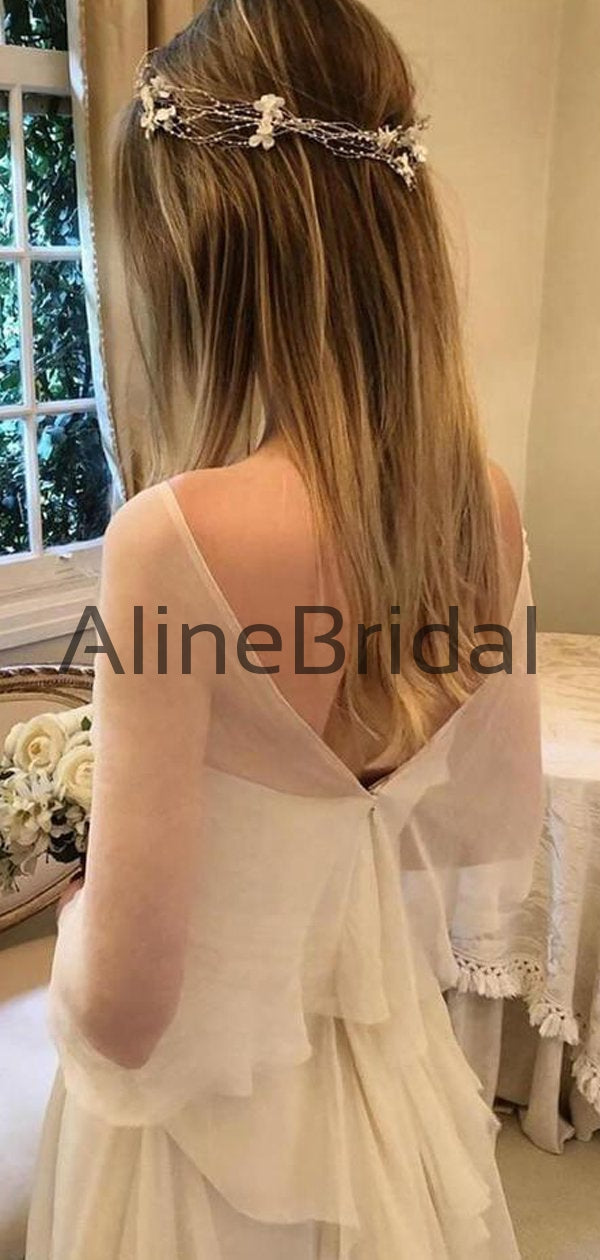 Ethereal Strapless A-line Layered Chiffon Wedding Dresses with Train, AB1560