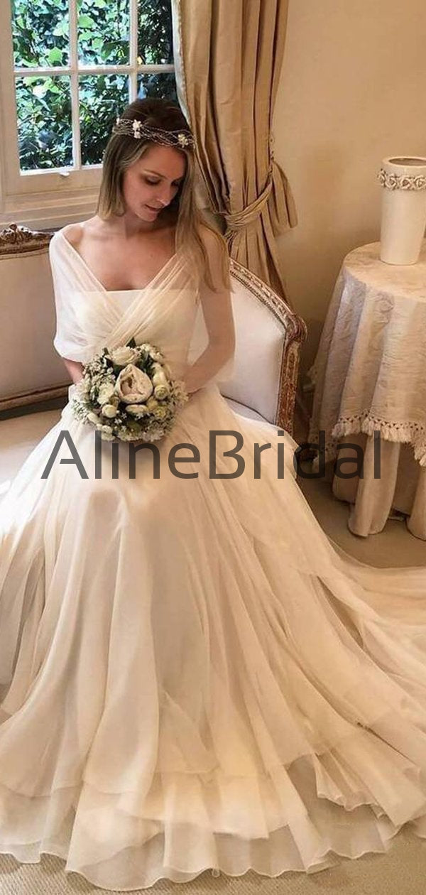 Ethereal Strapless A-line Layered Chiffon Wedding Dresses with Train, AB1560