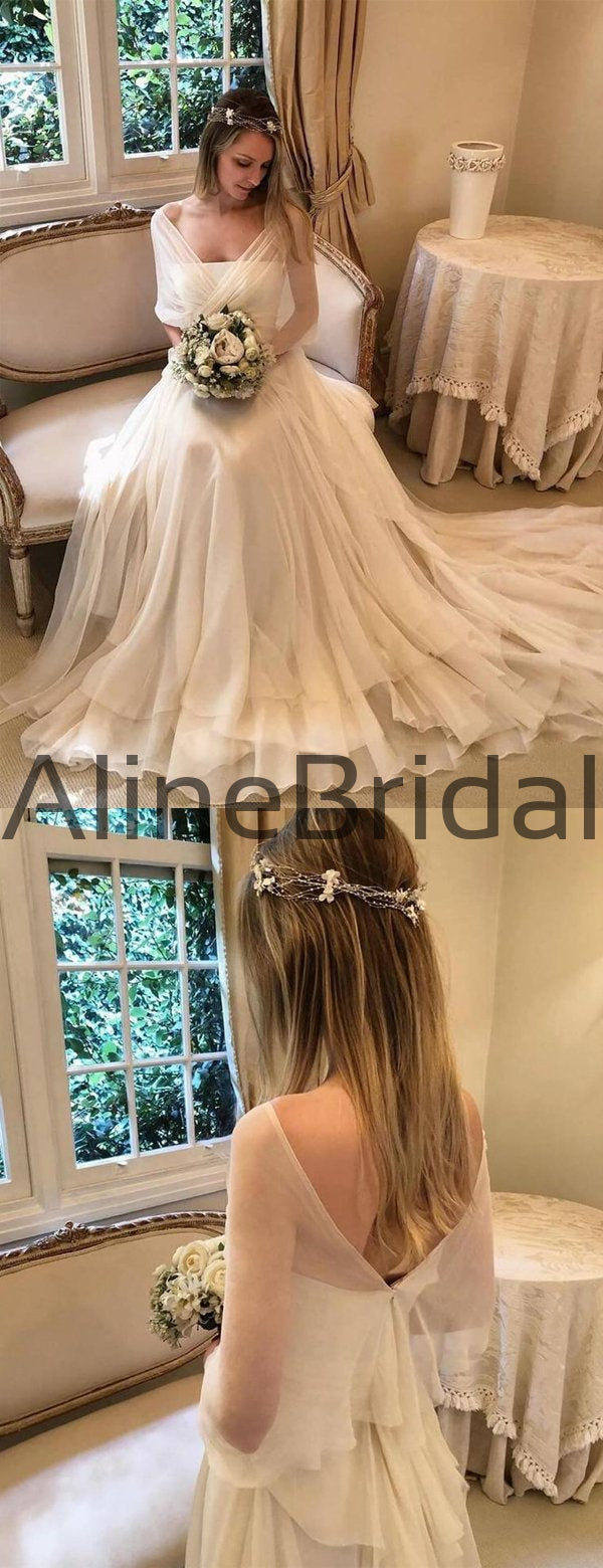 Ethereal Strapless A-line Layered Chiffon Wedding Dresses with Train, AB1560
